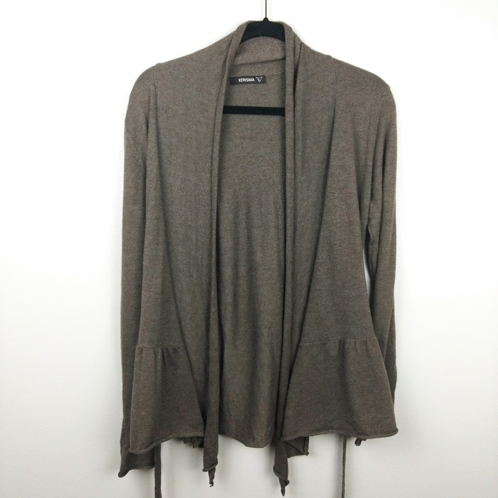 KARISMA Greige Cashmere Draped Tie Waist Cardigan